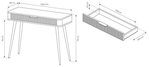 meble LENTA J konsola toaletka z szufladą na nóżkach do sypialni beż złoty