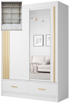 CA25-15 szafa przesuwna z szufladami lustrem lamelami do sypialni biała UZP