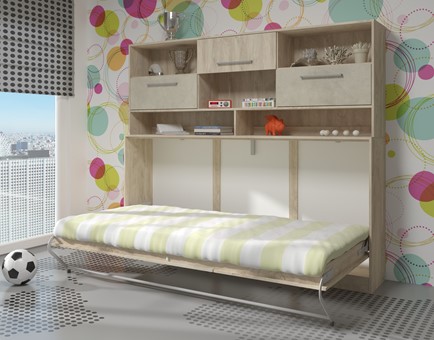 Półkotapczan łóżko chowane składane 90x200 ERGO +NADST. endgrain gr. migdał