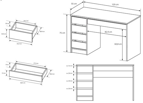 Meble IDA proste minimalistyczne biurko / toaletka z szufladami 120 biały