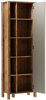 meble INDYGO R1D wąski regał z półkami drzwiami zamknięty dąb wotan beż