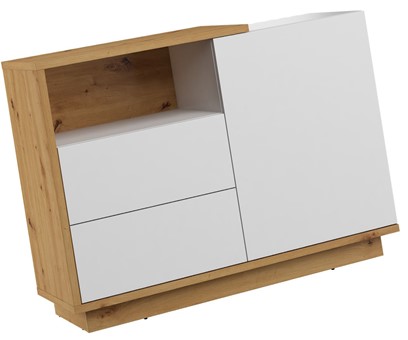 meble BRITA 03 komoda z szufladami drzwiami półką dąb artisan biały połysk