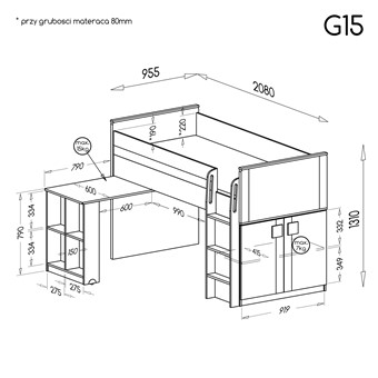 meble GUMI _15 łóżko piętrowe bez mat., antresola