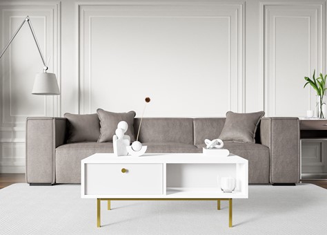 FLOW ława nowoczesny stolik kawowy z szufladą do salonu biały biały połysk