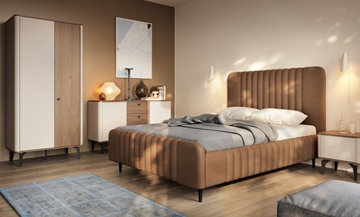 meble AURENA #6 sypialnia szafa łóżko komoda szafka nocna orzech cashmere