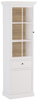 meble LUCCA W2D1S klasyczna witryna do salonu z szufladą biały op dąb craft