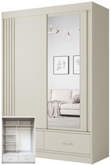 CA31-15 szafa przesuwna z szufladami lustrem lamelami cashmere kaszmir UKD