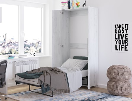Półkotapczan pionowy łóżko chowane w szafie TEDDY 90 dąb craft biały
