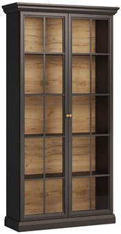 meble LUCCA W2D klasyczna duża witryna do salonu czarny grafit dąb craft