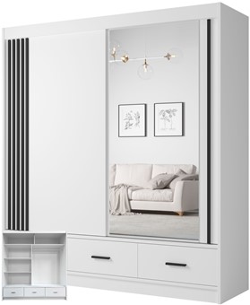 CA24-20 szafa przesuwna z szufladami lustrem lamelami do sypialni biała UCD