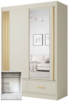 CA35-15 szafa przesuwna z szufladami lustrem lamelami cashmere kaszmir UZD