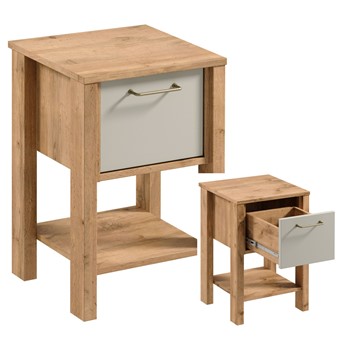 meble INDYGO SN nakastlik stolik szafka nocna do sypialni dąb wotan beż