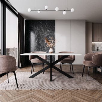 WERO nowoczesny loftowy stół do salonu jadalni 160x90 biały marmur czarny