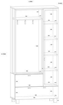 meble GAVES 05 przedpokój garderoba z lustrem loft dąb endgrain biały