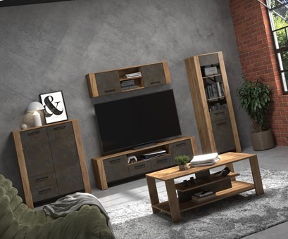 meble DELIS #2 regał szafka RTV wytryna półka stolik kawowy craft złoty gmi