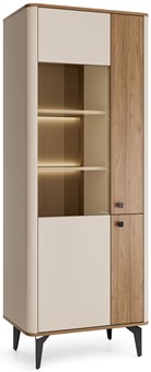meble AURENA 02 LED nowoczesna wysoka witryna na nóżkach orzech cashmere