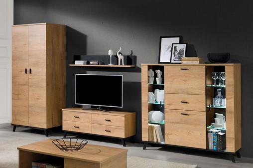 meble JOHN 2 #6 szafa szafka RTV półka wisząca komoda witryna dąb lefkas