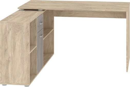 BIT L biurko narożne proste przestawne gamingowe dąb endgrain beton szary