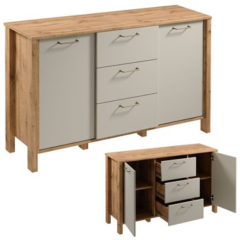 meble INDYGO K2D3S komoda z szufladami drzwiami do salonu dąb wotan beż