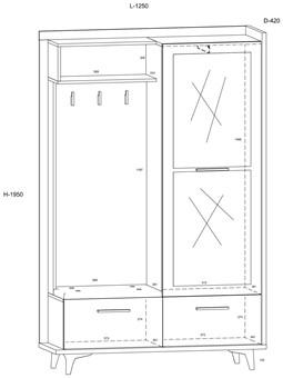 meble DOX 05 garderoba przedpokój z siedziskiem lustrem artisan biały czarn