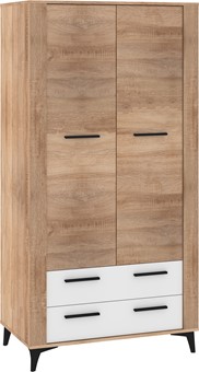 meble MIGES 12 szafa z szufladami drążkiem na nóżkach dąb sonoma biały poł