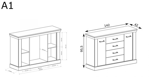 meble ANTICA 01 klasyczna komoda z szufladami drzwiami dąb craft złoty