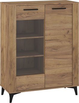 meble MIGES 14 niska witryna do salonu na nóżkach dąb craft złoty