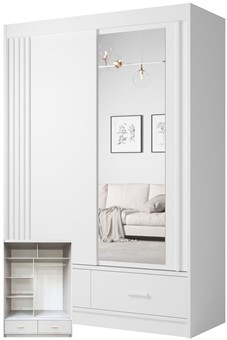 CA21-15 szafa przesuwna z szufladami lustrem lamelami do sypialni biała UBD