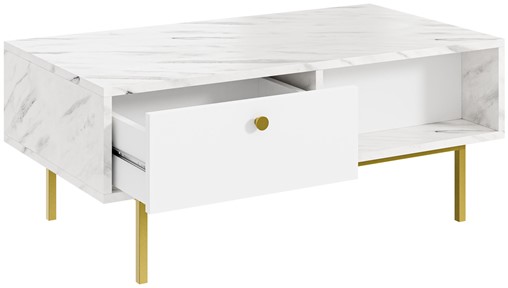 FLOW ława nowoczesny stolik kawowy z szufladą do salonu biały marmur biały