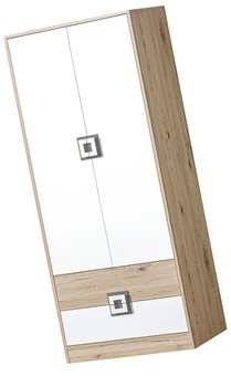 meble NICO 01 szafa dwudrzwiowa z szufladami młodzieżowa dąb biały popiel