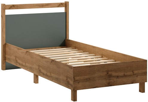 meble INDYGO L90 łóżko pojedyncze 90x200 do sypialni bez mat dąb wotan ziel