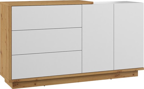 meble BRITA 07 duża komoda z szufladami drzwiami dąb artisan biały połysk