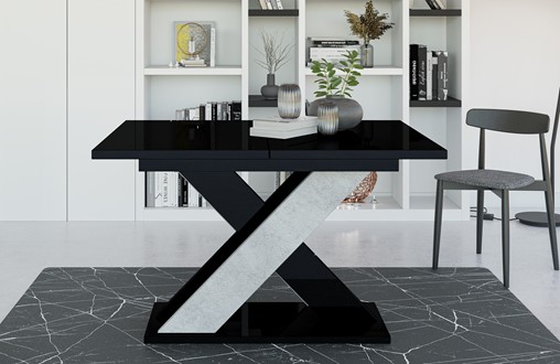 XAO nowoczesny stół rozkładany do salonu 120/160x90 czarny połysk / beton