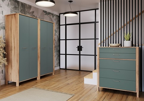 meble INDYGO #3 przedpokój garderoba szafa komoda z szufladami wotan zieleń