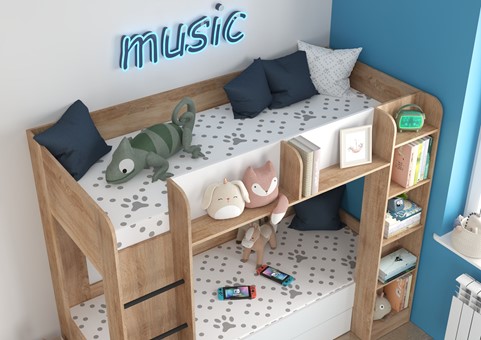 Łóżko piętrowe dziecięce młodzieżowe 2 osobowe 80x200 EVEST sonoma biały