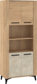 meble MIGES 09 wysoki regał z półkami drzwiami na nóżkach dąb cremona grana