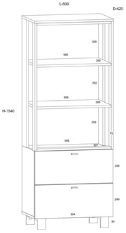 meble GAVES 08 regał z szufladami półkami do salonu loft dąb endgr. czarny
