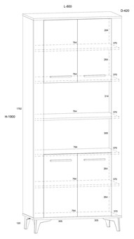 meble MIGES 09 wysoki regał z półkami drzwiami na nóżkach dąb cremona grana