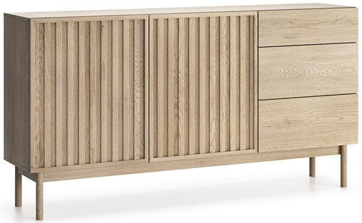 meble SAORI K2D3S duża komoda z szufladami drzwiami lamelami dąb cremona