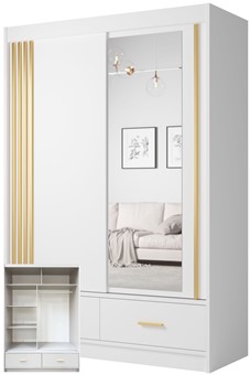 CA25-15 szafa przesuwna z szufladami lustrem lamelami do sypialni biała UZD