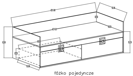 meble NICO 14 łóżko dziecięce młodzieżowe 90x200 bez mat. dąb jasny biały