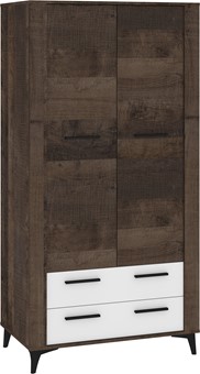 meble MIGES 12 szafa z szufladami drążkiem na nóżkach dąb grange biały poł