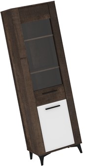 meble MIGES 15 wysoka witryna do salonu na nóżkach dąb grange biały połysk