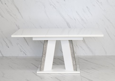 DOHA nowoczesny stół rozkładany do salonu jadalni 120x80 biały połysk beton