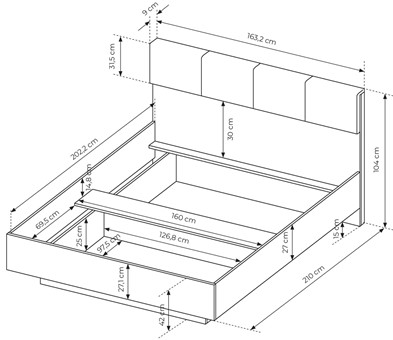 Meble SALY C łóżko 160 bez materaca + stelaż z siłownikami gazowymi artisan