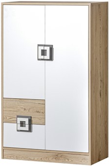 meble NICO 07 wysoka komoda z szufladami drzwiami młodzieżowa dąb biały pop