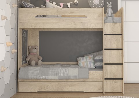 Łóżko piętrowe dziecięce młodzieżowe 2 osobowe 80x200 BLIN dąb endgrain