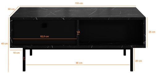 FLOW ława nowoczesny stolik kawowy z szufladą do salonu marmur royal czarny