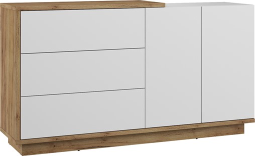 meble BRITA 07 duża komoda z szufladami drzwiami dąb craft złoty biały poły