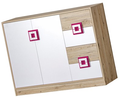 meble NICO 08 duża komoda z szufladami drzwiami młodzieżowa dąb biały róż